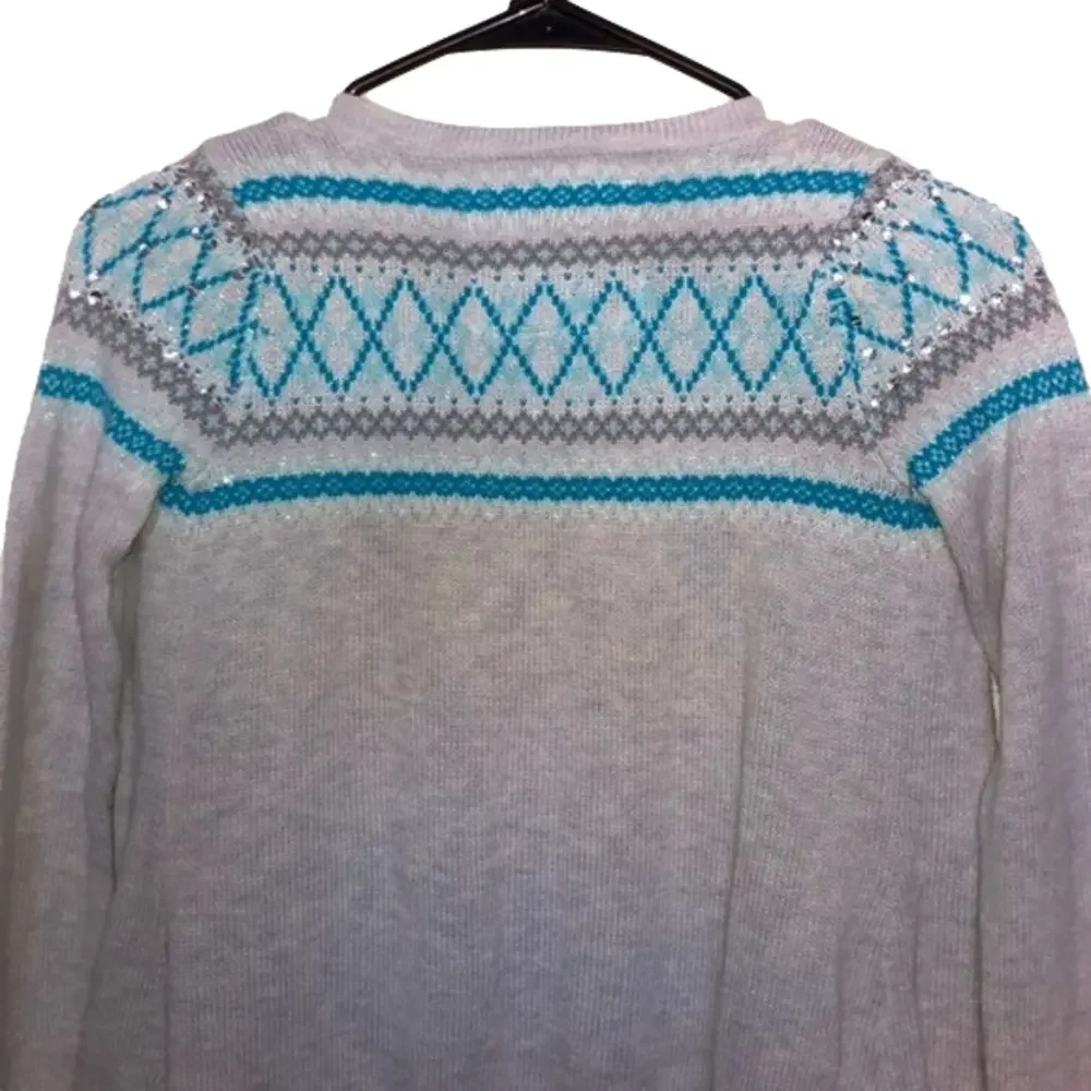JUSTICE Gray Knit Sweater w. Silver & Blue Sequin Detail